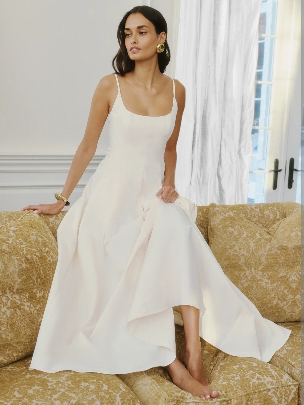 Few Moda Scoop Neck Cream Maxi Dress